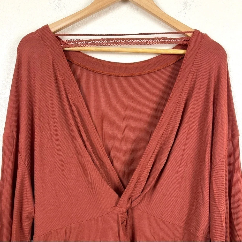 Free People Shimmy Shake Cowboy Long Sleeve Pullover V-Back Top Size Small Women